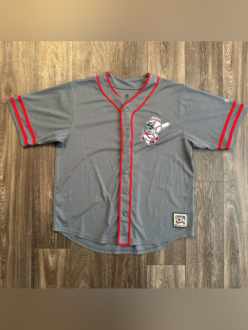MLB Cincinnati Reds Gray Cooperstown Full Button Jersey Sz XL